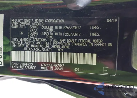 2019 Toyota 4Runner Sr5 from USA, damaged, VIN JTEBU5JR2K5702670